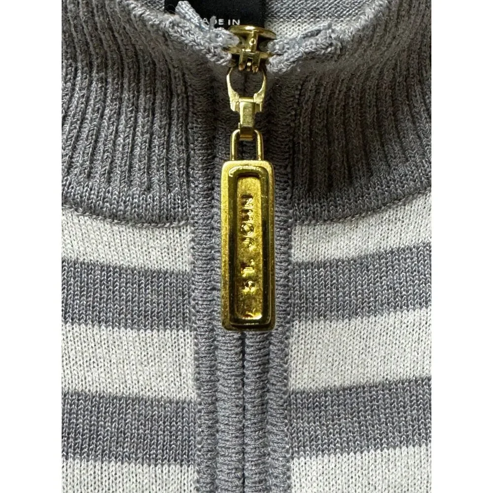 VINTAGE - ST. JOHN Nautical Mock Neck Zip Front Merino Wool Blend Sweater, S